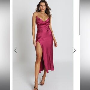 LIONESS - WALK THE LINE DRESS IN BERRY SATIN